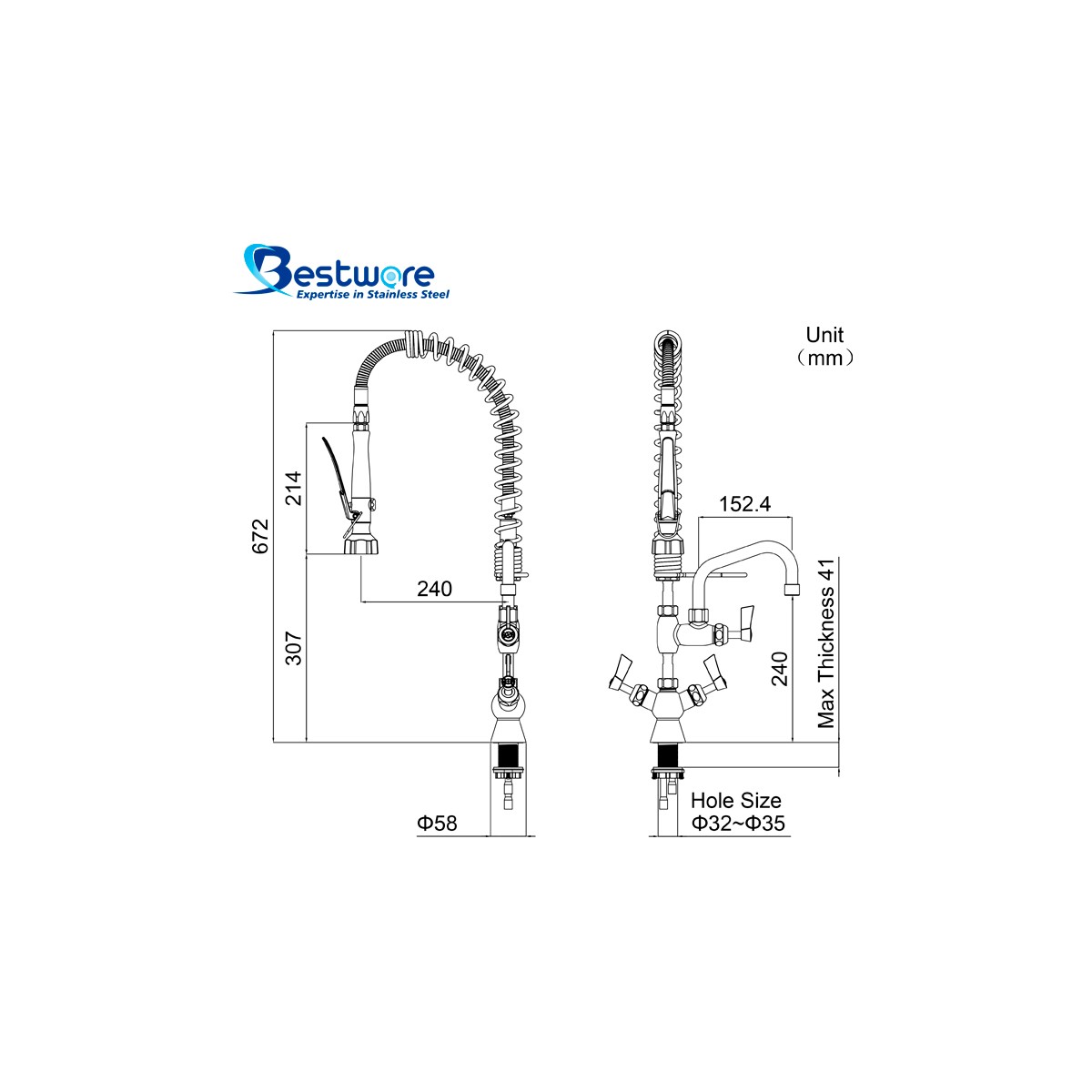 Dancing Angel Mini Deck Mount Pre-Rinse Faucet with 6 inch Pot Filler