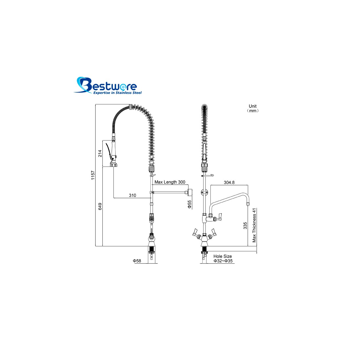Dancing Angel Deck Mount Pre-Rinse Faucet with 12 inch Pot Filler