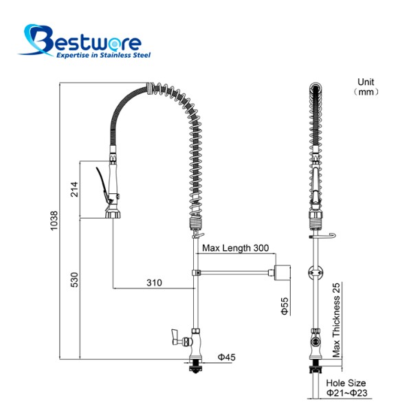 Single Hob Mount Pre-Rinse Faucet