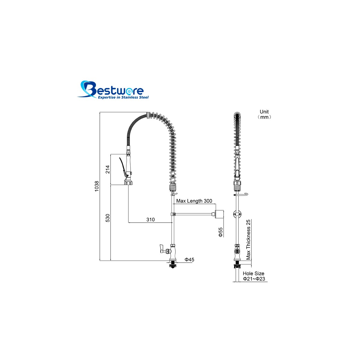 Single Hob Mount Pre-Rinse Faucet