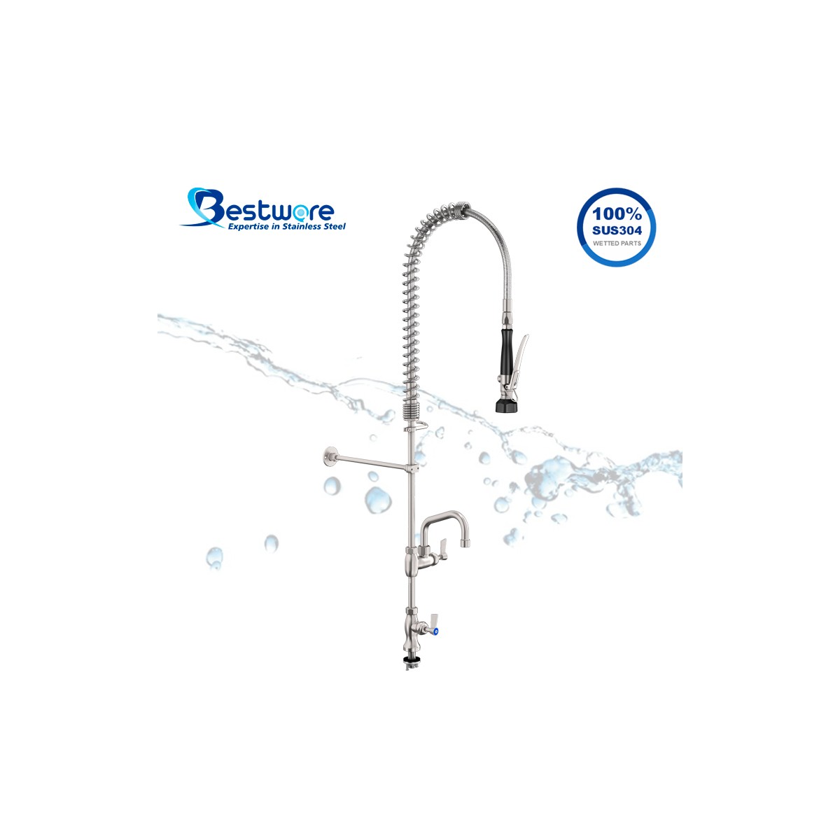 Single Hob Mount Pre-Rinse Faucet with 6 inch Pot Filler