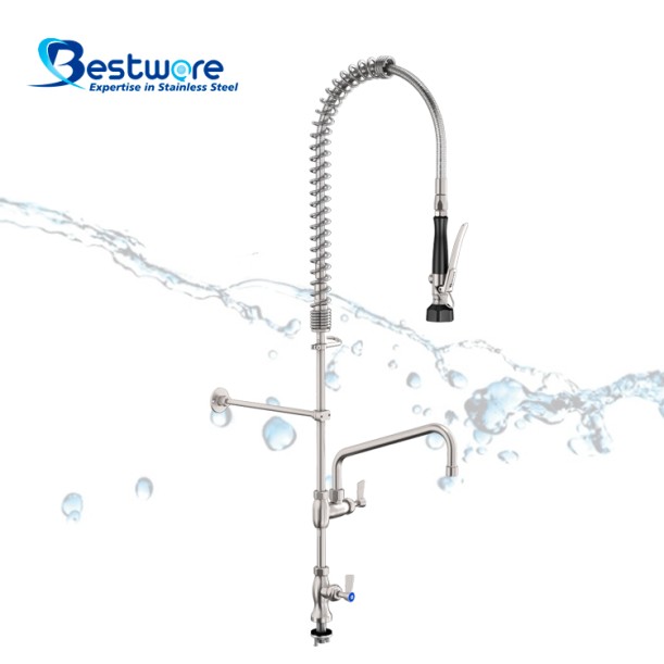 Single Hob Mount Pre-Rinse Faucet with 12 inch Pot Filler