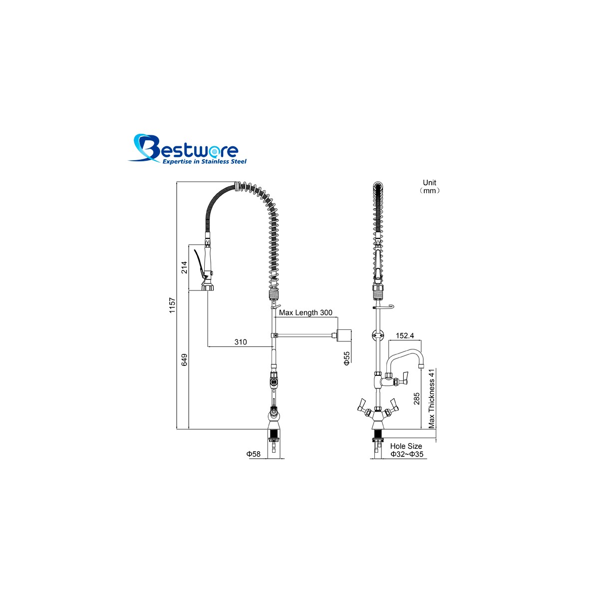 Dancing Angel Deck Mount Pre-Rinse Faucet with 6 inch Pot Filler